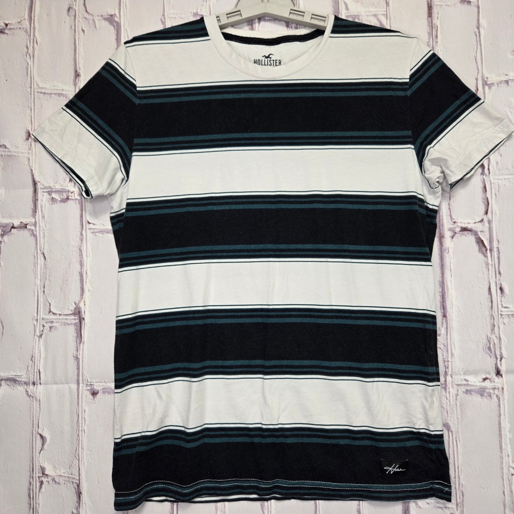 Hollister‎ Mens Must-Have Collection Striped T-Shirt Black White Teal Small S